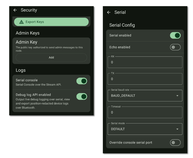 How to output raw logs to a USB port in Meshtastic